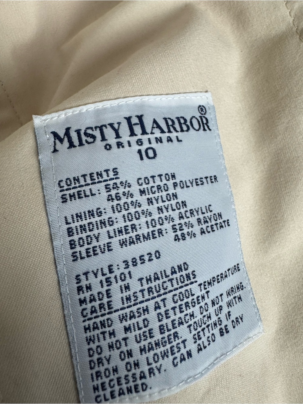 VINTAGE MISTY HARBOR CREAM FLANNEL LINED TRENCH COAT WOMEN’S SIZE 10 - Picture 4 of 6